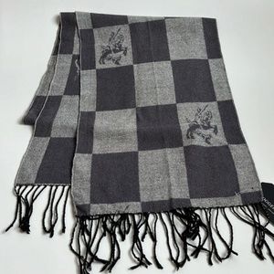 Burberry Grey Checkered Fringed Scarf